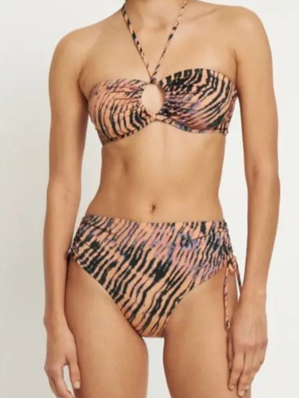 Ulla Johnson Formentera Tiger Animal Print Bandeau Halter Keyhole Bikini Top L